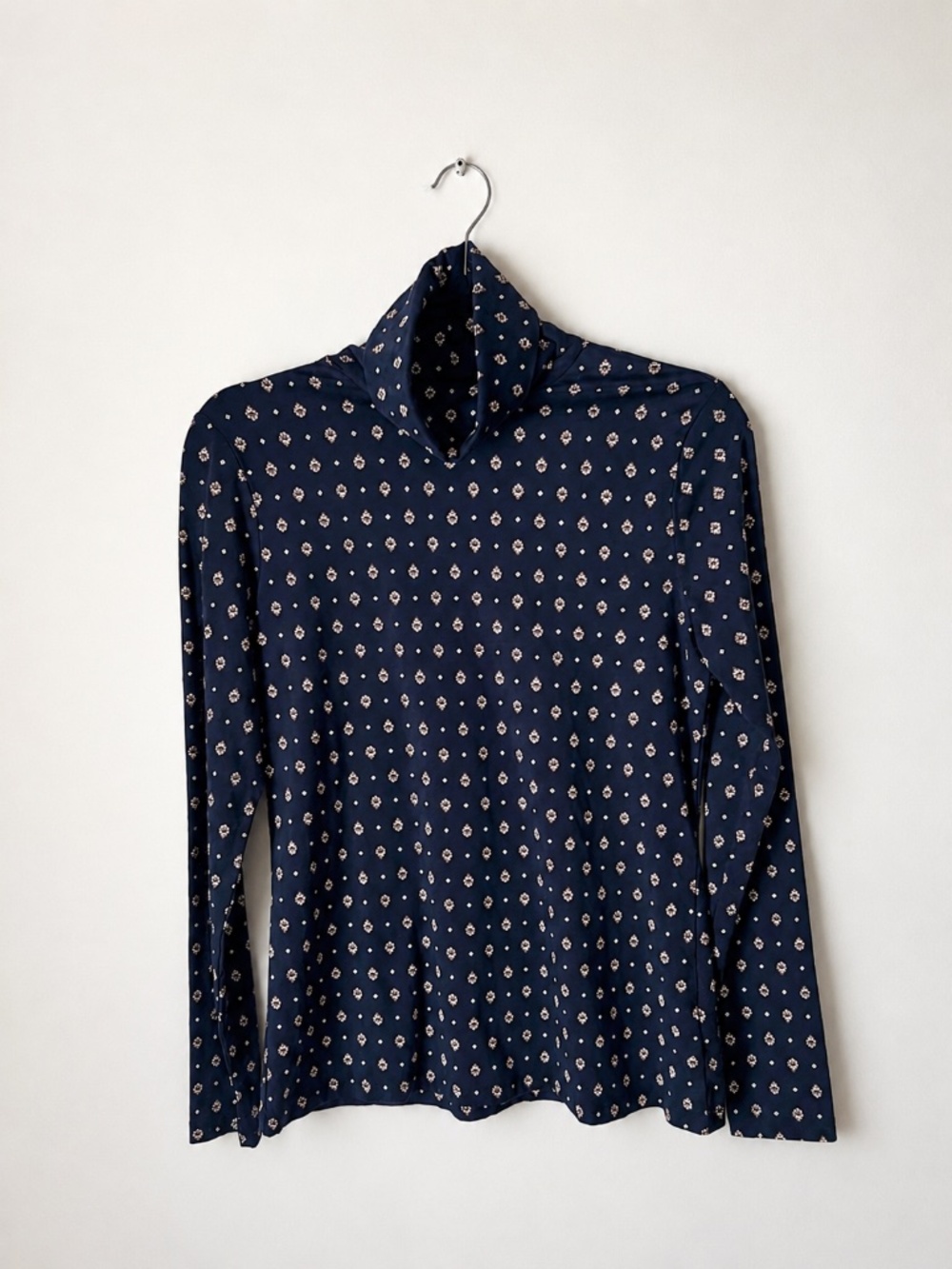 Lands' End Shaped Fit Long Sleeve Stretch Turtleneck Navy